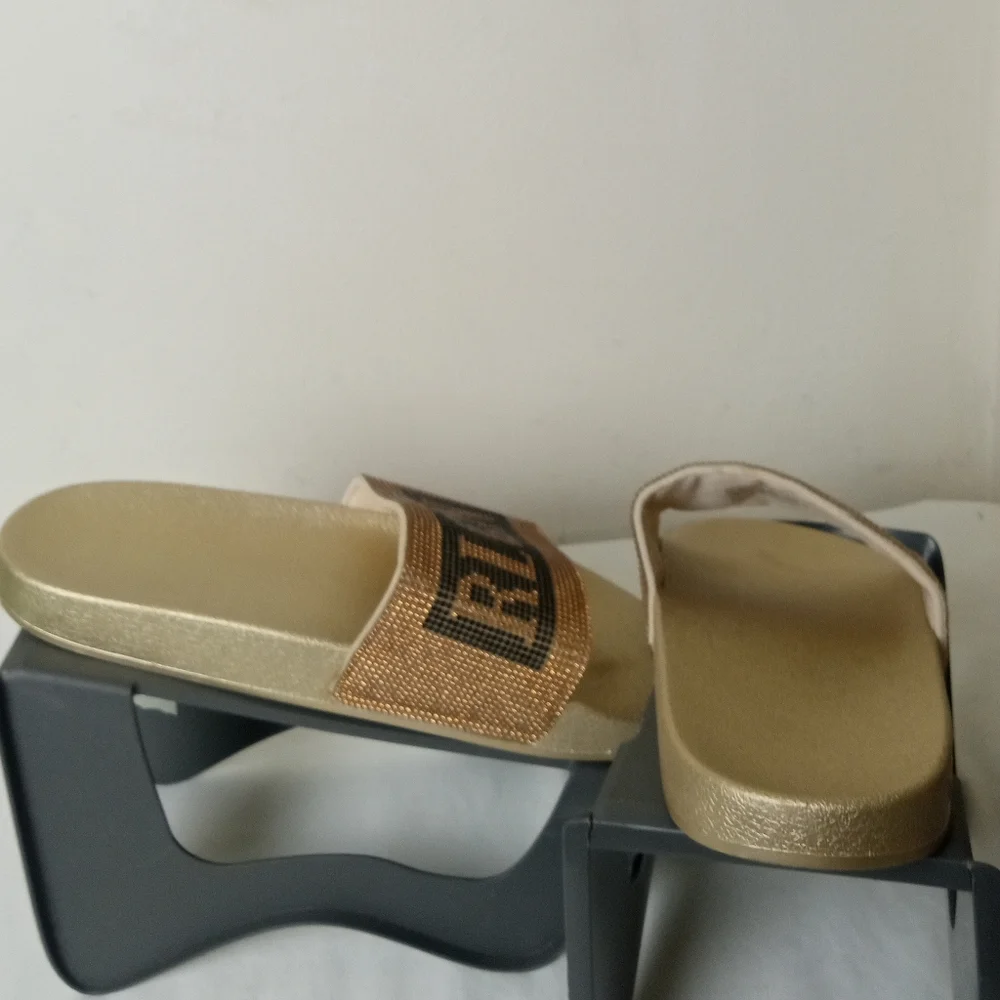 True Religion Gold And Black Blinging Jasmin Slides US 9 - Picture 8 of 16